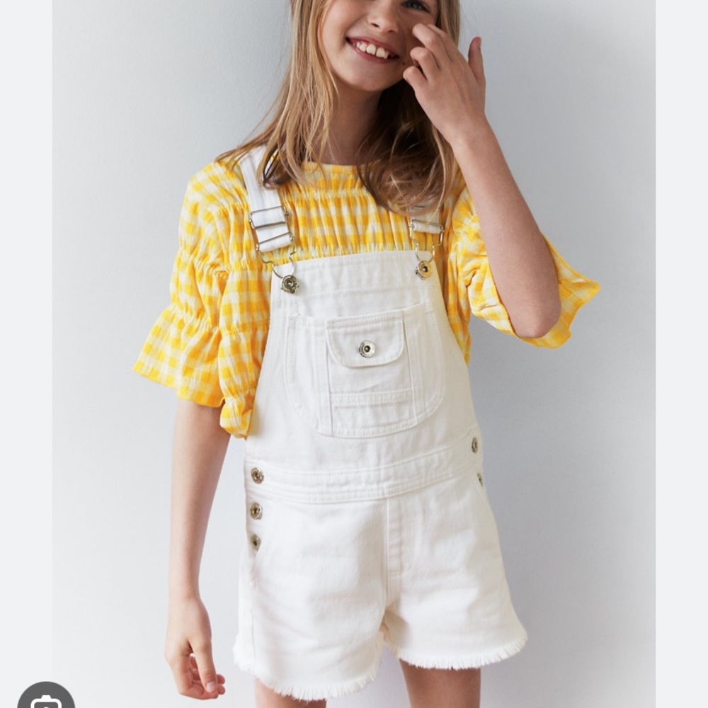 Zara White Denim Short Overalls